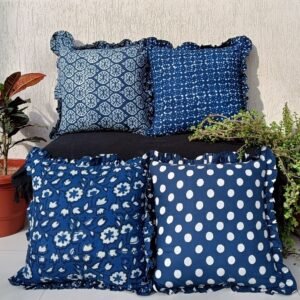 Indigo Hand Block Printed Pillow Cover - Set of 4