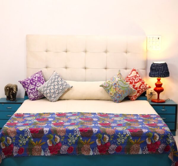 Indian Traditional Handcrafted Print Kantha Quilt Cotton Blanket